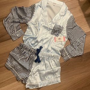 BB DAKOTA| Satin Notch Collar PJ Set| Blue&White Striped|  NWT (A030,A031)